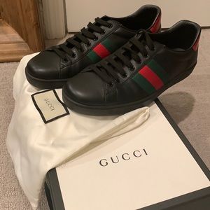 GUCCI ACE SNEAKER BLACK SIZE 8.5 (9.5 US) LIKE NEW WORN 3 TIMES